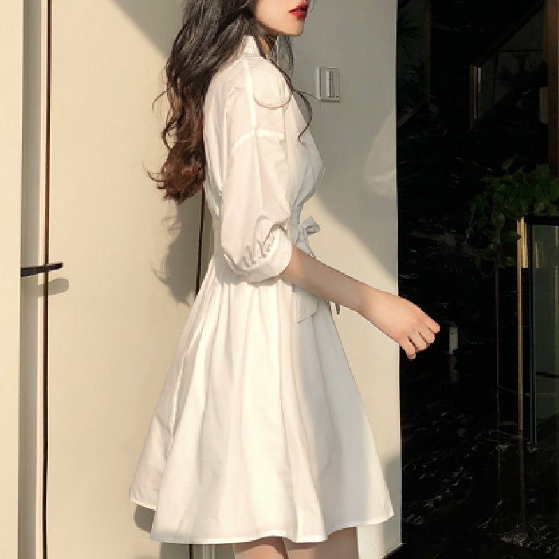 Dress Women Trendy Vintage White High Waist French