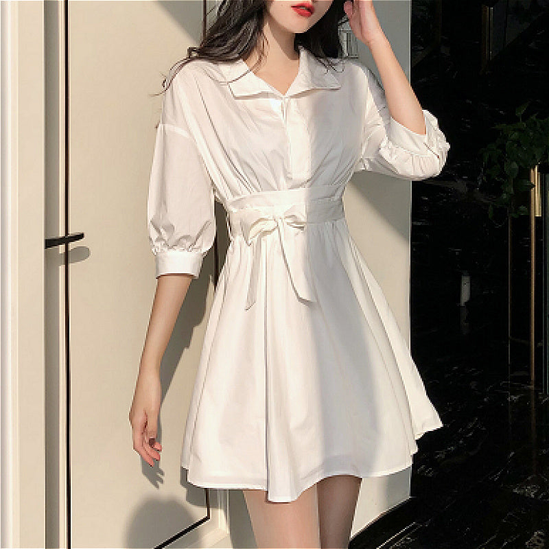 Dress Women Trendy Vintage White High Waist French