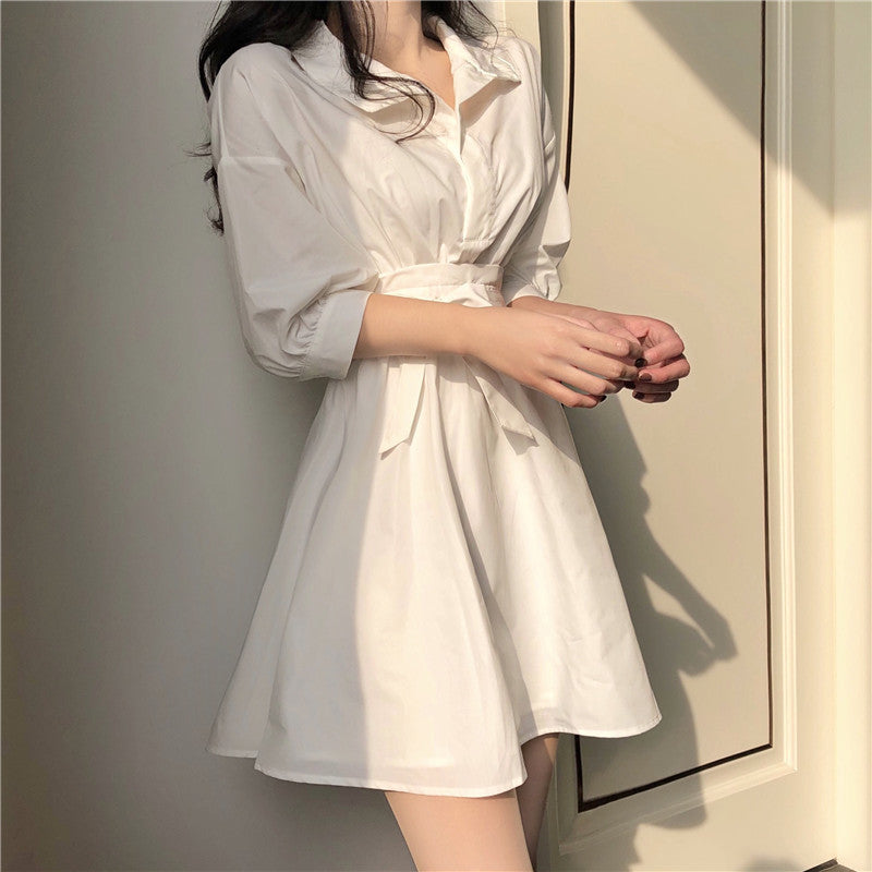Dress Women Trendy Vintage White High Waist French