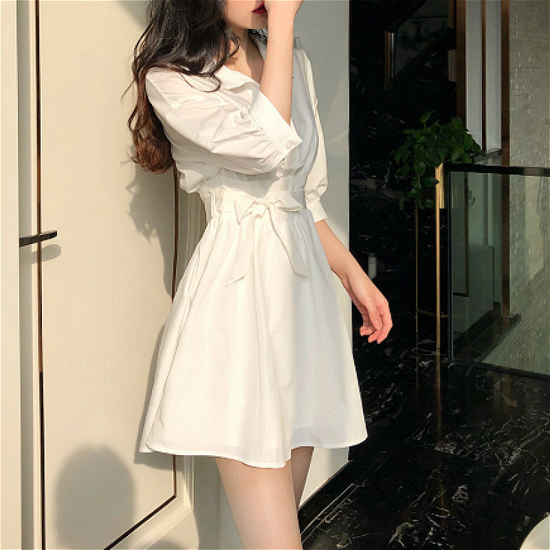 Dress Women Trendy Vintage White High Waist French