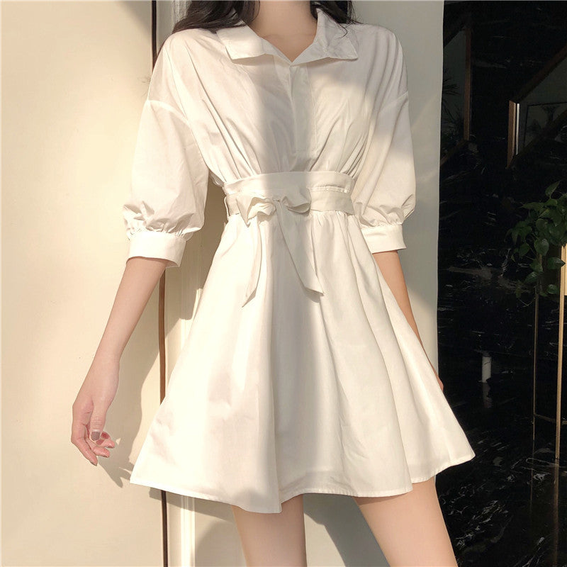 Dress Women Trendy Vintage White High Waist French
